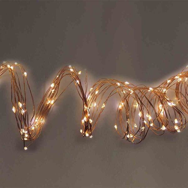 LED-Kupferdrahtkette mit Timer 30er warmweiß innen, für 3AA