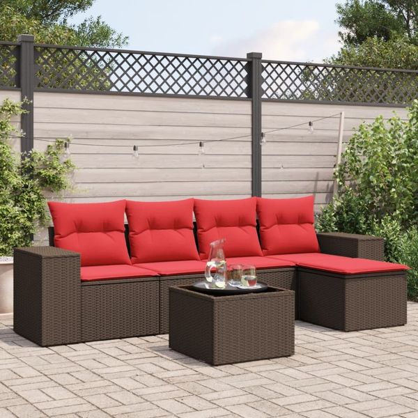 vidaXL 6-teiliges Gartensofa-Set mit Kissen, braun, Polyrattan 3222503