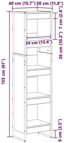 vidaXL Bücherregal Graues Sonoma 40 x 30 x 155 cm Holzwerkstoff 886375 Bild 11
