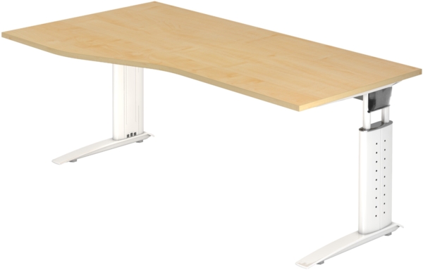 bümö höhenverstellbarer Schreibtisch U-Serie 180x100 cm in Ahorn, Gestell in weiß - großer PC Tisch für's Büro manuell höhenverstellbar, Computertisch verstellbar, US-18-3-W