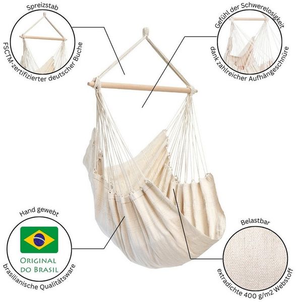 AMAZONAS AZ-2030200 Hängemattenstuhl Ohne Standfuß Indoor/Outdoor Weiß Baumwolle Polyester 150 kg