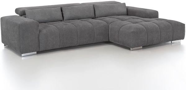 Mivano Ecksofa Orion / Große Eckcouch mit XL-Recamiere, Kopfteilfunktion und Kissen / 307 x 73 x 186 / Mikrofaser, Grau