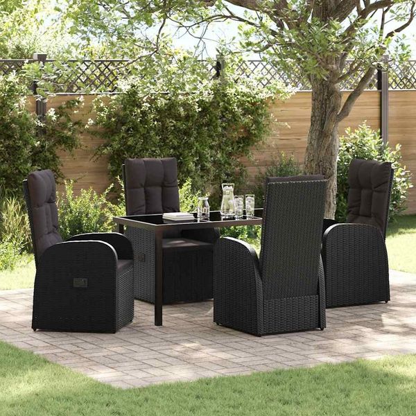 vidaXL Garten Essgruppe mit Kissen 5 pcs Schwarz Poly-Rattan 3379508
