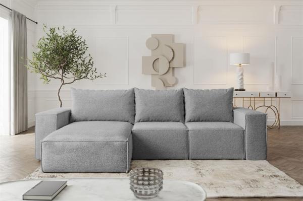 Ecksofa Sofa mit Schlaffunktion ESTELLE in Stoff Abriamo Grau Ottomane Links