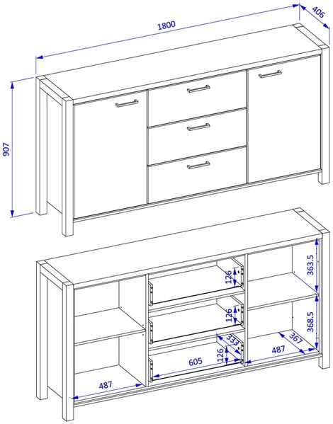 Esszimmer Buffetschrank Set ACCRA-83 in Taurus Eiche Nb. mit LED Beleuchtung, B/H/T: ca. 180/200/41 cm Bild 8