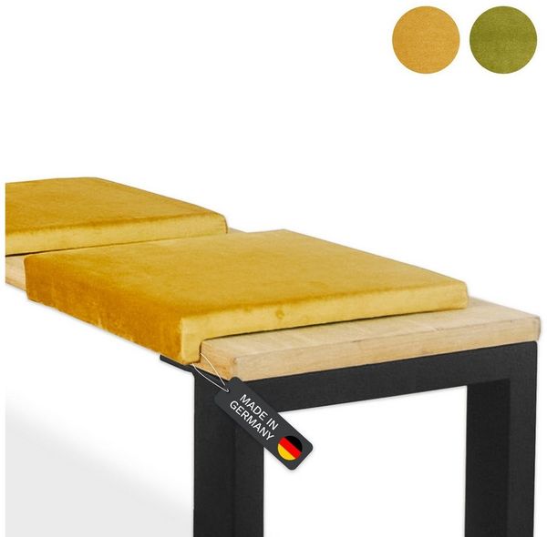 Lycce Bankauflage Klemmkissen, Sitzkissen mit 1 Leiste, 40cm breit - 35cm Klemmtiefe, (1 St), weich gepolstert, verrutscht nicht, edle Optik Samt senf olive