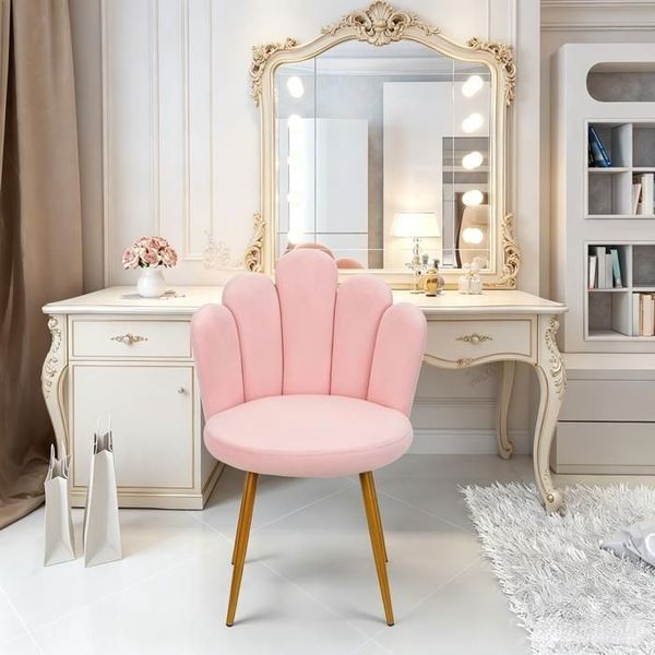 Eleganter rosa Schminkstuhl – Blütenform – Samtbezug – Hohe Belastbarkeit - Rosa - 50 x 50 x 80 cm