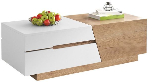Sweiko Couchtisch Ausziehbarer Couchtisch, (Wohnzimmertisch mit Schubladen, 1-St, Beistelltisch mit Farbblockstruktur und verstecken Stauraum)