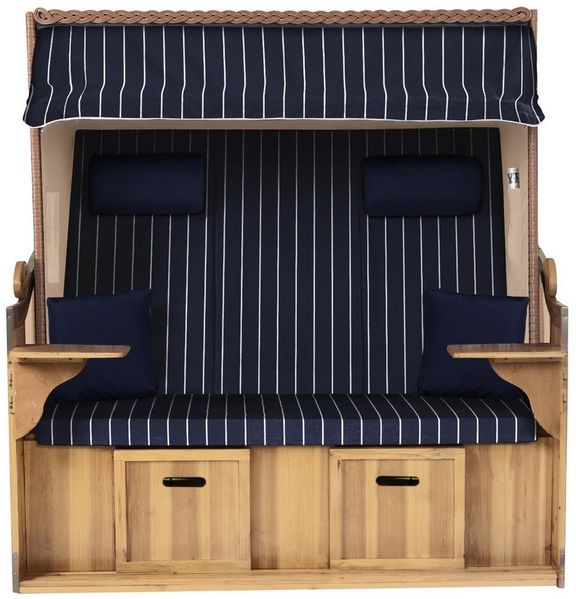 Strandkorb Hanse Strandkorb Strandkorb Ostsee XXL 2,5-Sitzer Volllieger Beige Blau, BxTxH: 150x80x160 cm, Ostsee XXL Volllieger, Ostsee 2,5-Sitzer Modell 2025, Stabiles Wacholder mit handgefertigtem Polyrattangeflecht