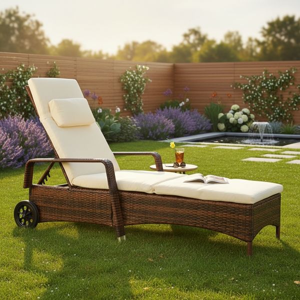 Rattan Loungeliege verstellbar Sonnenliege Polyrattan Lounge Gartenliege Braun