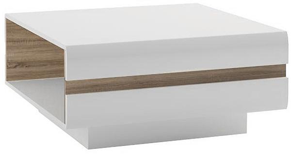 Wohnzimmer Couchtisch LEGNICA-129 in weiß Hochglanz mit Trüffel Eiche Nb, B/H/T ca. 75/39/75 cm