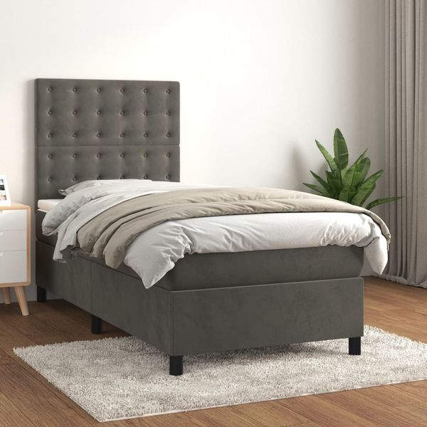 vidaXL Boxspringbett mit Matratze Dunkelgrau 90x190 cm Samt 3143236