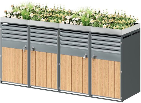 Mülltonnenbox, Mülltonnenunterstand mit Hochbeet, 120L 240L, wetterfest, Container, Abfallbehälter, Tonnenhaus, Gartenbox, abschließbare Müllbox (4 Tonnen)