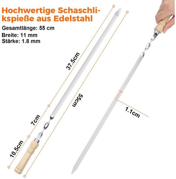 JOYOLEDER Schaschlikspieße 10 Stück Edelstahl Grillspieße Set – Flache Spieße, 55cm Lang und (11mm Breit, Rostfrei & Wiederverwendbar, Ideal für BBQ Fleisch, 10-St, Gemüse & Kebab – Perfekt für Grill, Barbecue & Camping)