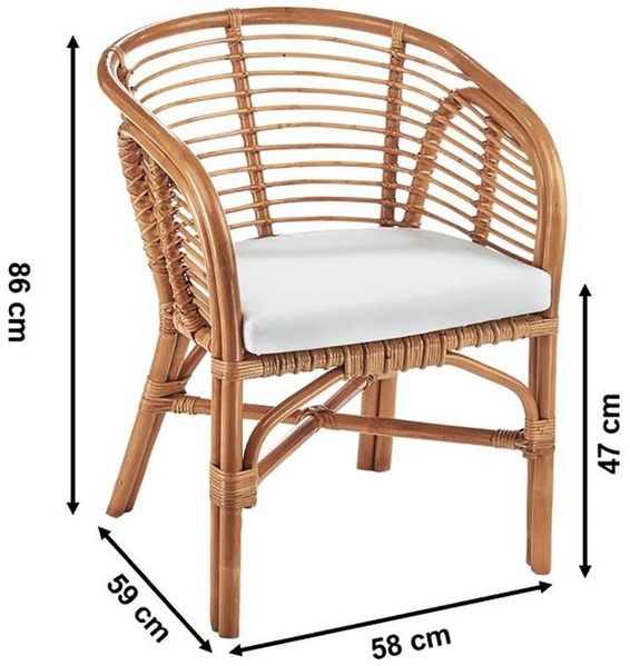 Kobolo 4-Fußstuhl Sessel UMBA Rattan - natur braun mit Armlehnen (aus Rattan, 1 St), 58x59x47/78 cm