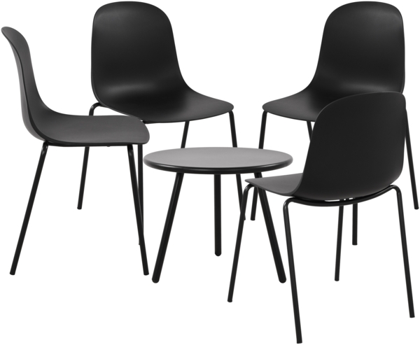 CLP 4er Sitzgruppe Mindin Set 1 Tisch 4 Stapelstühle wetterfest UV-beständig,schwarz