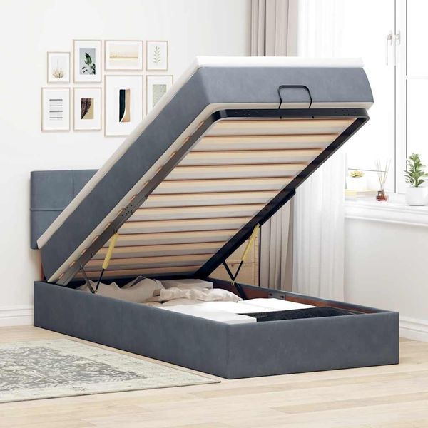 vidaXL Ottoman-Bett mit Matratze & LEDs Dunkelgrau 90x200 cm Samt 3312597