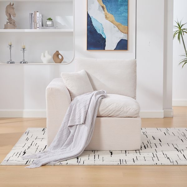 Sofa Einzelsitzer – 101*102.5*84 cm, Cordstoff Beige, hoch elastische Schaumfüllung, minimalistisches Design