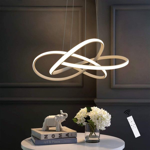 ZMH LED Pendelleuchte Esstisch in Weiß Moderne Hängelampe Ø62cm Ringe Kronleuchter Wohnzimmer 62W Dimmbar mit Fernbedienung Höhe Einstellbar Innen Beleuchtung Pendant Lamp Restaurant Schlafzimmer