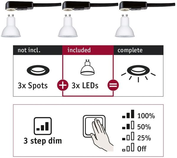 Paulmann No. 28785 Einbauleuchte CHOOSE LED-Modul GU10 3-Step-Dim 3x6,5W 2700K