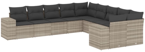 vidaXL 10-tlg. Garten-Sofagarnitur mit Kissen Hellgrau Poly Rattan 3223111