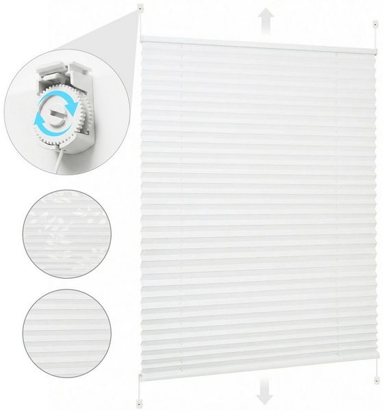 Sekey Plissee Plissee ohne Bohren – Klemmfix Fenster Plissee verstellbarer Spannung, freihängend, Klemmfix, 4 Schnurspanner zur Anpassung, verstärkten 1,5 cm Alu-Schiene, Weiß