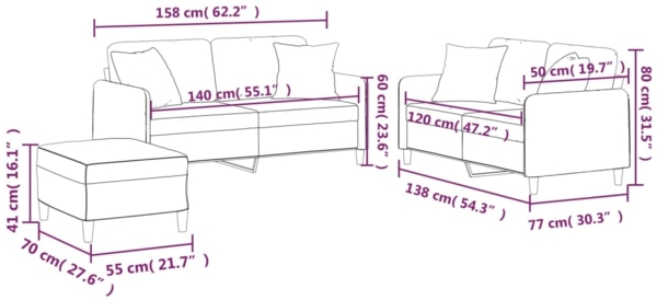 vidaXL 3-tlg. Sofagarnitur mit Kissen Weinrot Stoff 3202116 Bild 10