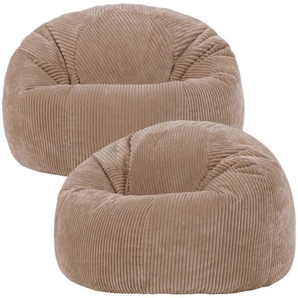 Icon Kingston Sitzsack Cord, Mokkabraun, 2er Pack, Sitzsack Erwachsene mit Füllung, Bean Bag, Cord Sessel, Lounge Sessel, Lounge Stuhl, Schlafzimmer, Wohnzimmer, Wohnzimmer Möbel