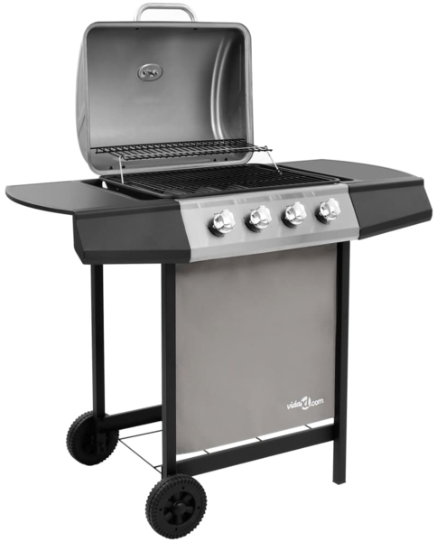 vidaXL Gasgrill, mit 4 Flammen, Stahl Schwarz und Silbern, 107,5 x 55 x 96,5 cm