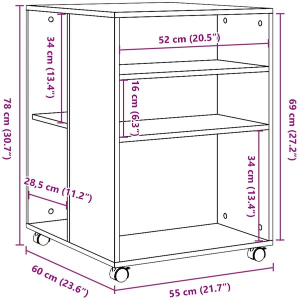 vidaXL Beistelltisch mit Rollen Weiß 55x60x78 cm Holzwerkstoff 853155 Bild 9