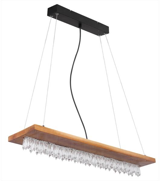 LED Hängeleuchte, Holz, Kristalldeko, schwarz, braun, H 145 cm