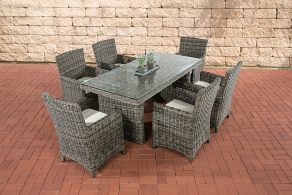 CLP Polyrattan Sitzgruppe Fontana,grau-meliert cremeweiß