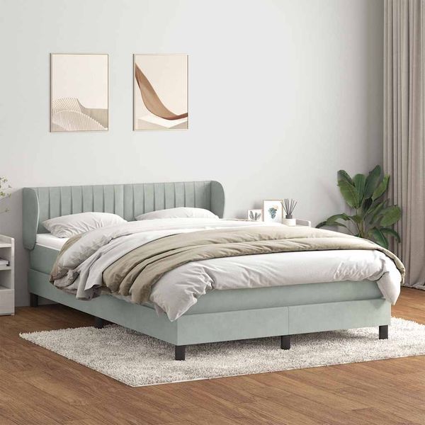 vidaXL Boxspringbett mit Matratze Hellgrau 160x210 cm Samt 3317697