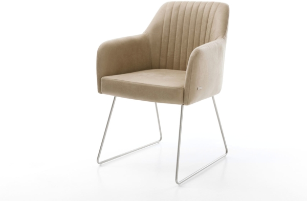 Esszimmerstuhl Greg-Flex Mikrofaser Beige Vintage Kufengestell Edelstahl Taschenfederkern