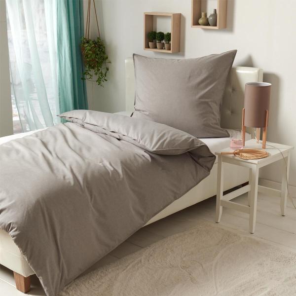 Traumschlaf Basic Uni Bettwäsche Chambray|200x200 cm + 2x 80x80 cm| grau