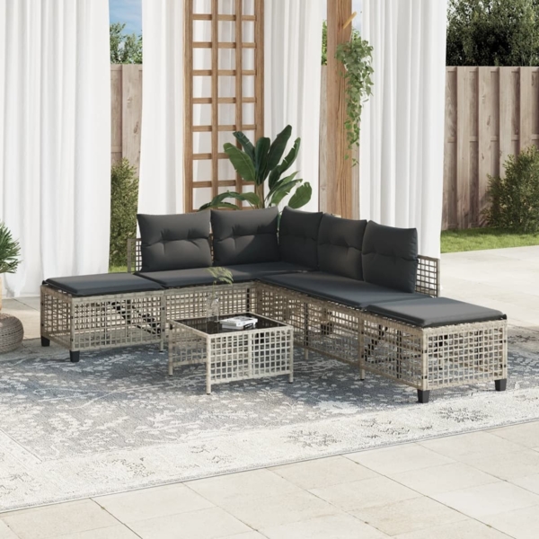 vidaXL 3-tlg. Garten-Ecksofa-Set mit Kissen Hellgrau Poly Rattan 365449 Bild 2