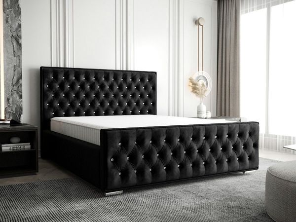 B&B Home Polsterbett Stauraumbett Schlafbett Bett Crystal 180 cm 200 cm (mit Bettkasten und Lattenrost, ohne Matratze)