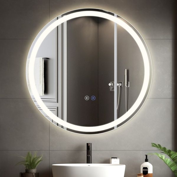Nettlife Schminkspiegel Rund mit Beleuchtung Touch Dimmbar Badspiegel 3000-6500K Wandspiegel, Dimmbar mit Touch-Schalter und Entfogger-Funktion