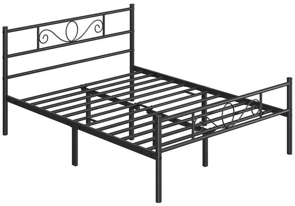 Yaheetech Metallbett mit Kopf- und Fußteil & Lattenrost, Schwarz, 160x200 cm