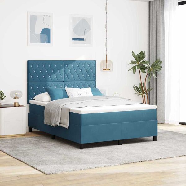 vidaXL LED Boxspringbett mit Matratze Dunkelblau 140 x 200 cm Samt 3343254