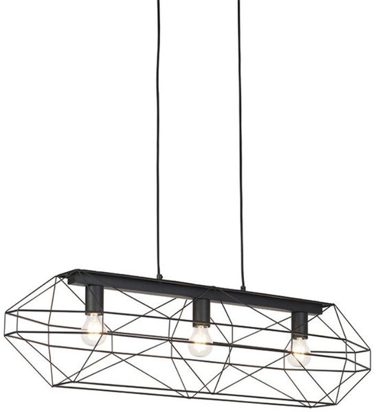 Qazqa Pendelleuchte Carcass, ohne Leuchtmittel, E27, Schwarz, Design, Stahl, 3-flammig
