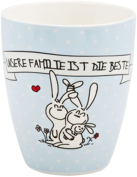 MEA LIVING Henkelbecher 400 ml Spruch UNSERE FAMILIE IST DIE BESTE Tasse Becher