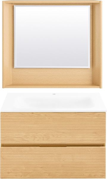 SoBuy BZR198-N Badmöbel-Set mit Spiegel, MDF, Melamin, Helle Eiche, 80 x 52 x 50 cm