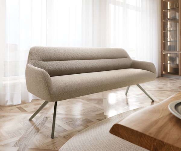 Esszimmerbank Taya-Flex 200 cm Bouclé Schlamm Kreuzgestell kantig Effektfinish Titan Taschenfederkern