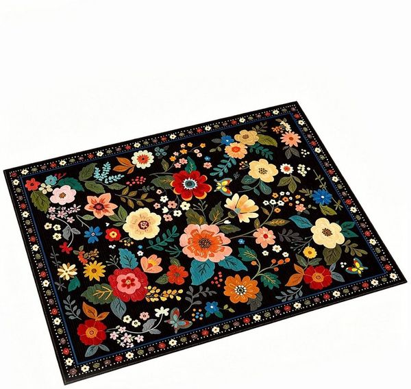 Agger Fußmatte Fußmatte mit Blumenmuster, Teppich im Boho-Stil, Landhausstil-Türmatte für Wohnzimmer, Kinderzimmer, Schlafzimmer