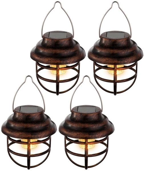 4er Set LED Solar Hängeleuchte, rostfarben, H 14 cm