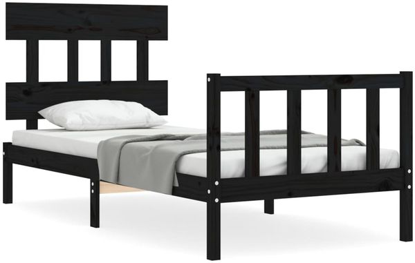 vidaXL Massivholzbett mit Kopfteil Schwarz 3193300 Bild 2
