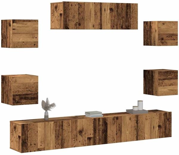 vidaXL 7-tlg. TV-Schrank-Set Wandmontage Altholz-Optik Holzwerkstoff 3329209