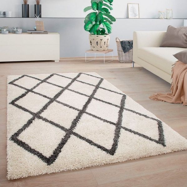Paco Home Hochflor-Teppich Arezzo 681, rechteckig, Höhe: 49 mm, modernes Rauten Design, sehr weicher Flor