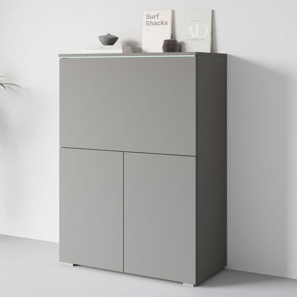 Home affaire PC-Schrank Vera, Sekretär, Home-Office-Schreibtisch mit LED-Beleuchtung (1 St), Multifunktional mit Stauraum, klappbare Tischfläche, LED, B 90 cm